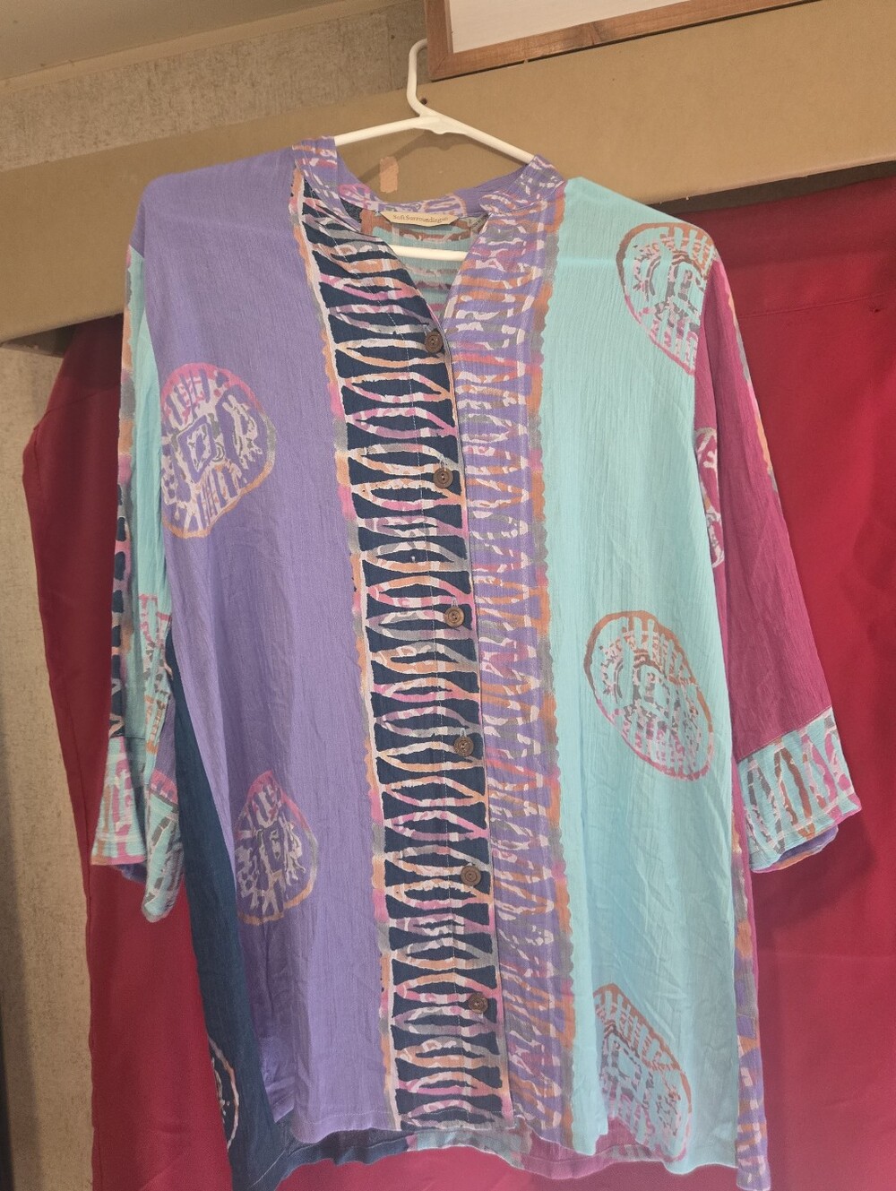 Soft Surroundings, Colorblock Boho Button-Front Tunic - Lavender, Teal & Magenta
